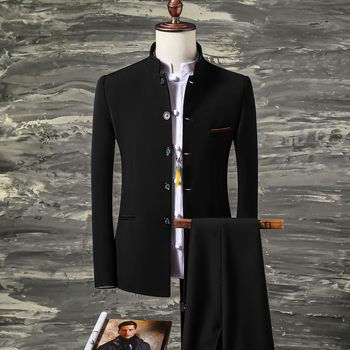 Zestaw stojak kołnierz blezer, kurtka i spodnie - Nowy męski garnitur w casualowym stylu - 2021 moda