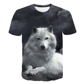 Męska koszulka 3D z nadrukiem wilka - lato, casual, Harajuku, śmieszna, hiphopowa