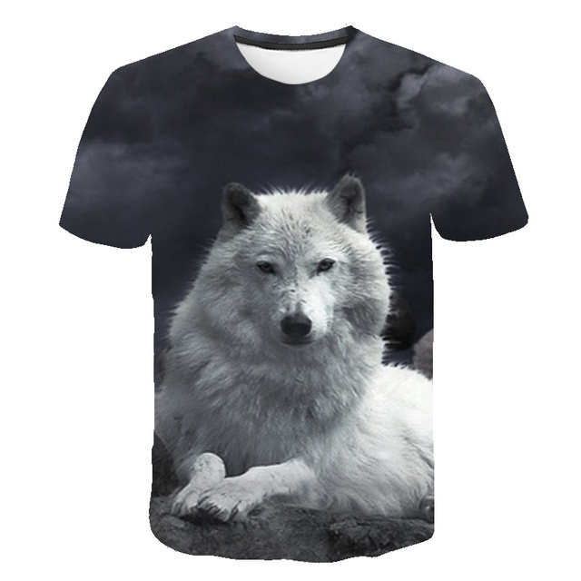 Męska koszulka 3D z nadrukiem wilka - lato, casual, Harajuku, śmieszna, hiphopowa - tanie ubrania i akcesoria