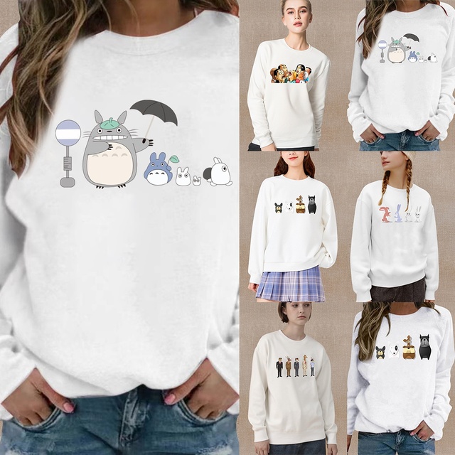 Damski sweter z kreskówkowym wzorem zwierząt wokół szyi - Casual, ciepły, długie rękawy - tanie ubrania i akcesoria