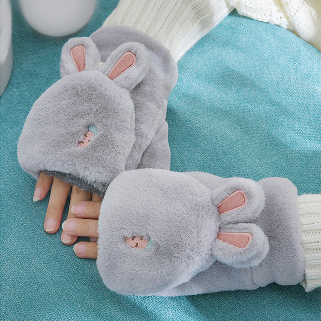 Miękkie pluszowe królicze rękawiczki zimowe bez palców dla kobiet - tanie ubrania i akcesoria