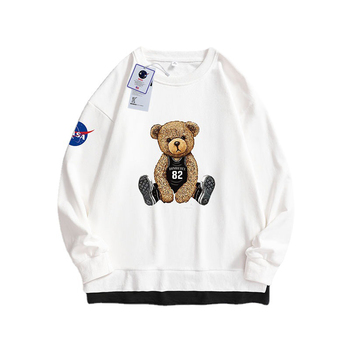 Bluza z kapturem Amerykańskiego Aerospace w neutralnym stylu ulicznym z nadrukiem niedźwiedzia dla miłośników marki - zimowa odzież Harajuku dla mężczyzn i kobiet