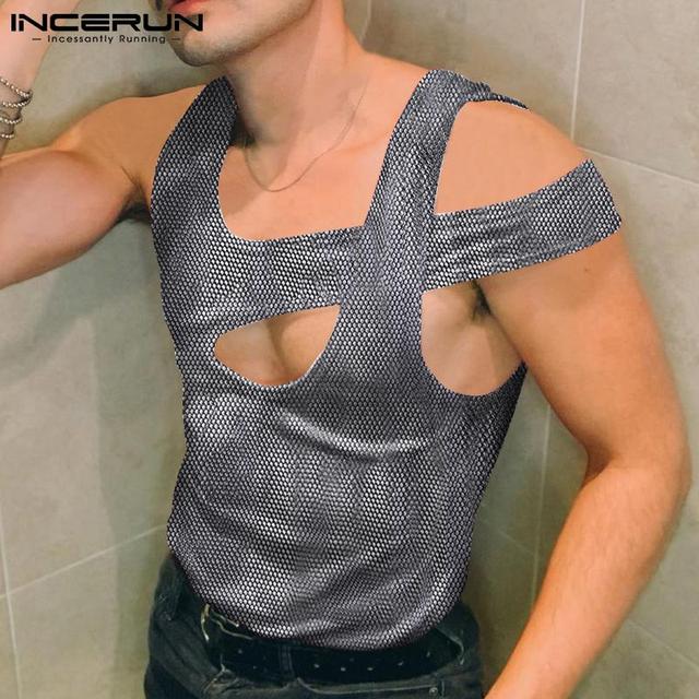 Bezrękawnik męski INCERUN 2022 - modna kamizelka bez rękawów w nowym stylu, S-5XL, połyskująca nieregularność, idealna na co dzień - tanie ubrania i akcesoria