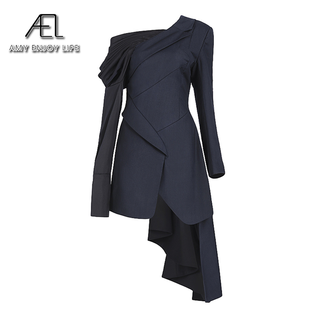 Seksowna granatowa marynarka sukienka z długim rękawem AEL 2020 dla kobiet - tanie ubrania i akcesoria