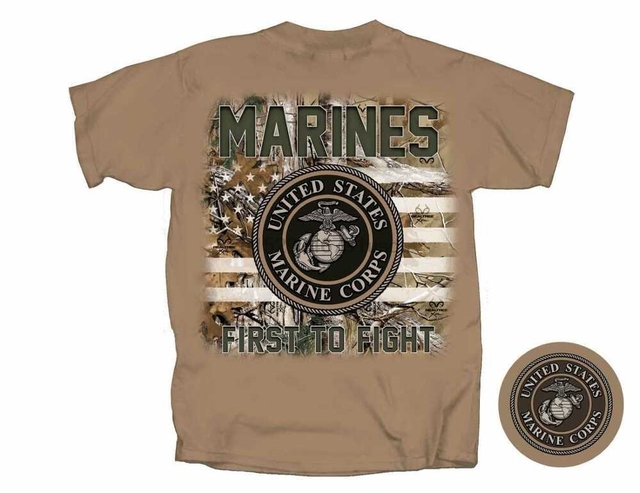 Koszulka męska RealTree z wzorem wojskowych amerykańskich MARINES SEAL - bawełna - tanie ubrania i akcesoria
