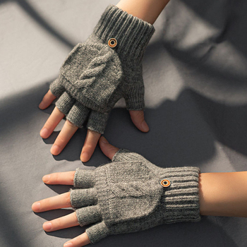 Ciepłe wełniane rękawiczki bez palców do obsługi ekranów dotykowych mężczyzn i kobiet - Unisex z odsłoniętym palcem