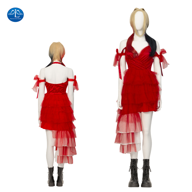 Kostium Harley Quinn z filmu Suicide Squad na zamówienie, czerwona sukienka, idealna na Halloween i karnawał - tanie ubrania i akcesoria