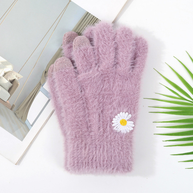 Nowe zimowe rękawiczki damskie z ekranem dotykowym Daisy, dzianinowe i ciepłe - tanie ubrania i akcesoria