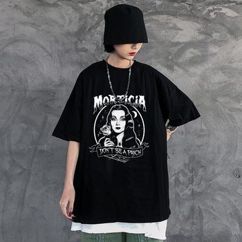 Koszulka damska Harajuku Gothic Punk Demon print, czerń, Tumblr, krótki rękaw O-neck, luźna, lato, dark grunge