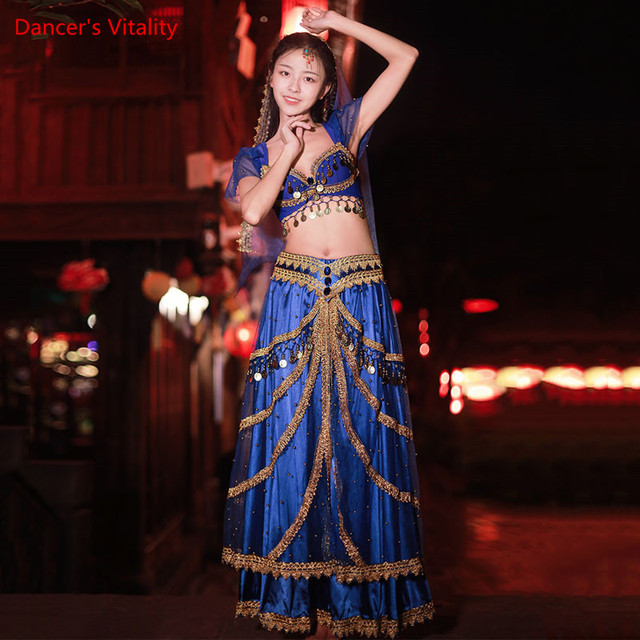 Egipski strój do tańca brzucha - top, chustka na głowę, pas, spódnica - dla kobiet w stylu orientalnym - tanie ubrania i akcesoria