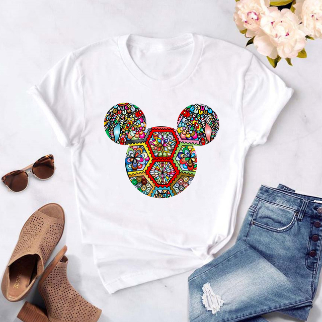 Dekoracyjna koszulka z wzorem głowy myszki Mickey - styl Harajuku, śmieszna i elegancka, letnia moda - tanie ubrania i akcesoria