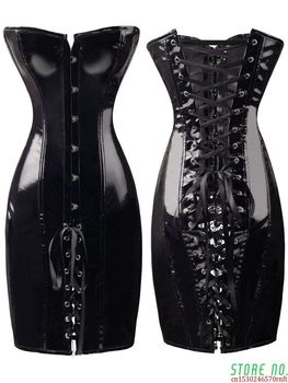 Kobiecy czarny gorset z PVC o fetyszystycznym stylu, idealny na wieczory wspólne i kluby nocne S-XXL