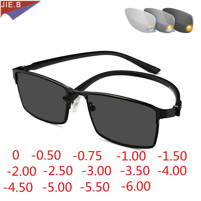 Okulary przeciwsłoneczne Titanium Alloy Square Business Photochromic dla krótkowzrocznych mężczyzn i kobiet z dioptrią 0 - 0.5 - tanie ubrania i akcesoria