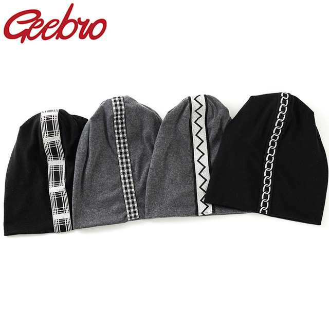 Geebro Slouchy Skullies czapka z geometrią dla kobiet – wiosna/jesień, bawełniana stretch - tanie ubrania i akcesoria
