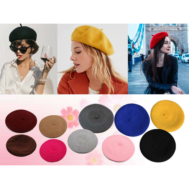Zimowy Beret z ciepłą sztuczną wełną dla kobiet i dziewcząt - francuska czapka artystyczna typu Beanie, jednolity, płaski zakończenie (ocieplacz) - tanie ubrania i akcesoria