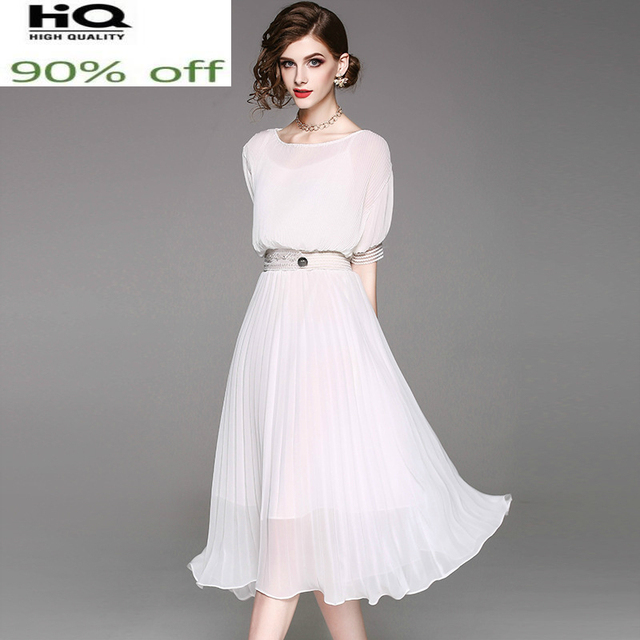 Sukienka letnia biała plisowana maxi z długim rękawem - elegancka i idealna na imprezę (2022) - tanie ubrania i akcesoria