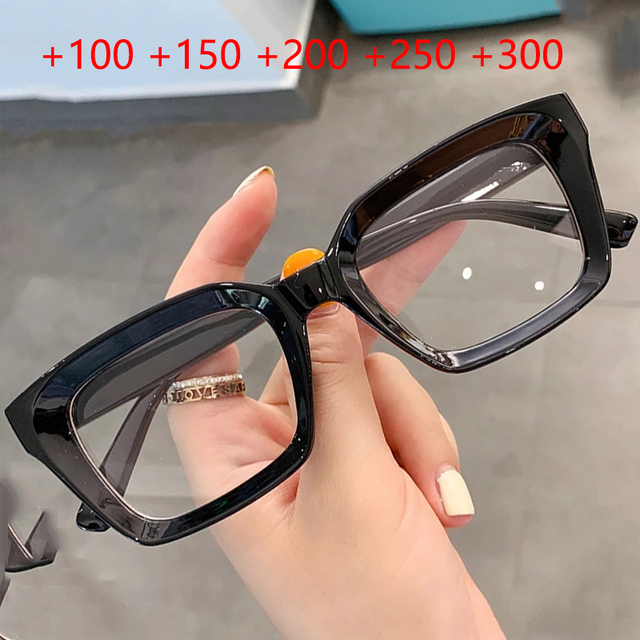 Kwadratowe okulary do czytania Retro z niebieskim blokowaniem światła, pełne ramki, lupa, ultralekkie, moda +200 - tanie ubrania i akcesoria