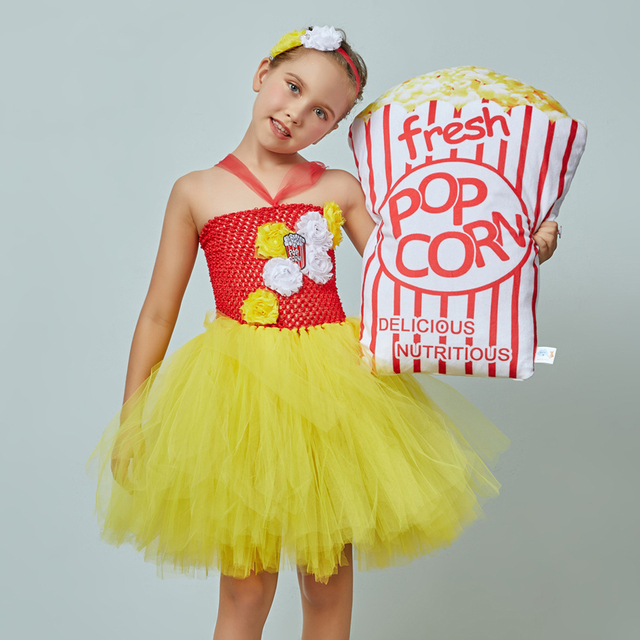 Fantazyjna suknia Baby Flower TUTU Dress popcorn inspirowana kostiumem na imprezę dla dziewczynek - rekwizyty fotograficzne, Nina Disfraz - tanie ubrania i akcesoria