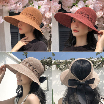 Duży słomkowy kapelusz Panama K115 z ochroną przeciwsłoneczną dla kobiet na lato 2021