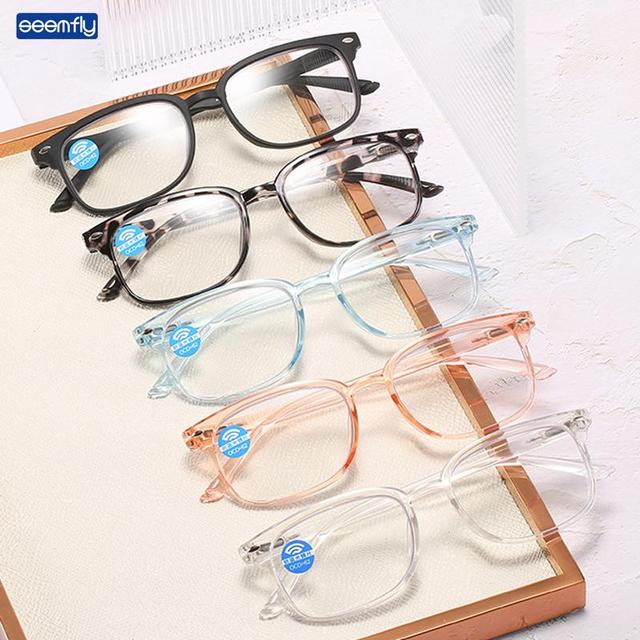 Okulary do czytania Seemfly Vintage HD z filtrem niebieskiego światła, kwadratowe szkła +1, +1.5, +2, +2.5, +3, +3.5, +4 - tanie ubrania i akcesoria