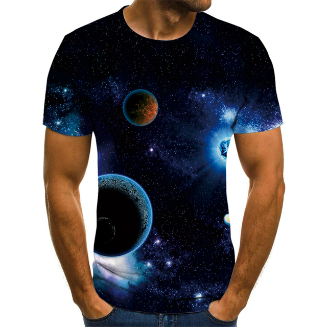 Nowa męska koszulka z krótkim rękawem 3D Sci Fi z nadrukiem planety - letni, stylowy hip-hopowy design - tanie ubrania i akcesoria