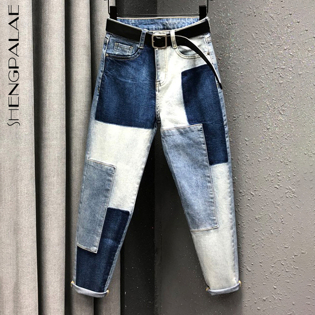 Spodnie damskie SHENGPALAE Harlan Jeans wiosna 2021 - wysoka talia, luźny krój, kolor Denim, ołówek, rzodkiewkowy design - tanie ubrania i akcesoria