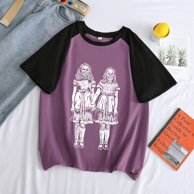 Koszulka damska lato nowa z nadrukiem modele bliźniaczek szkieletów w stylu goth, koreański pulower Harajuku - tanie ubrania i akcesoria