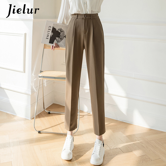 Spodnie capri damskie Jielur wiosna 2021 - proste czarne, białe, khaki w rozmiarach S-XL. Stylowe spodnie garniturowe/formalne i casual dla kobiet, idealne na sezon Harajuku - tanie ubrania i akcesoria