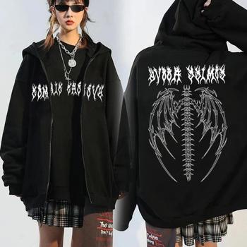 Oversize damska bluza z kapturem Hip-hopowa motyl Y2K Harajuku Goth Punk kurtka z zamkiem