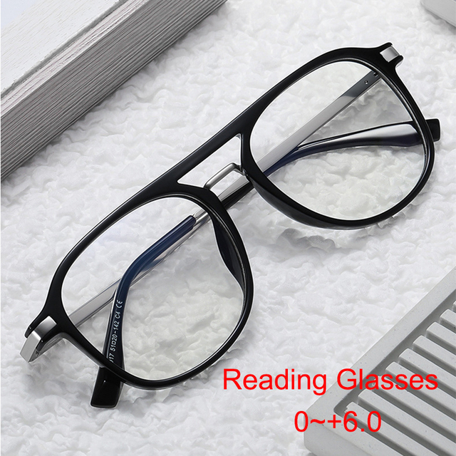 Okulary odczytowe męskie marki vintage z podwójnym mostkiem i oprawkami optycznymi TR90 - nadwzroczność +1.75 +6.0 - tanie ubrania i akcesoria