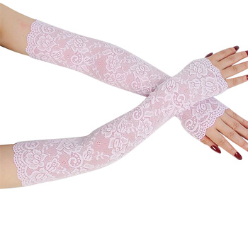 Letnie rękawice ochronne przeciwsłoneczne dla kobiet - długie rękawy, oddychające, cienkie, z siateczkowym zdobieniem (rozmiar M)
