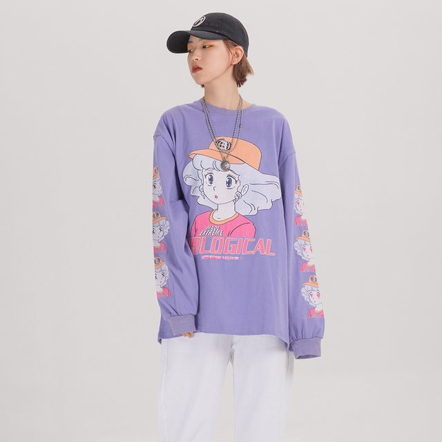 Długorękawka Harajuku Kawaii - Kobieta Moda Uliczna T-shirt Cartoon - Słodka Koszula Kawaii 2020 - tanie ubrania i akcesoria