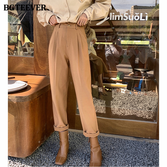 Spodnie damskie BGTEEVER - Luźne, długie, zagęszczone, jesienna/zimowa kolekcja 2021, wysoki stan - tanie ubrania i akcesoria