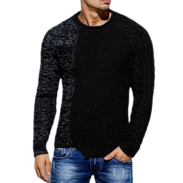 Zimowy sweter męski z wycięciem pod szyją, długim rękawem i grubą tkanką - modna odzież męska 2021 - tanie ubrania i akcesoria