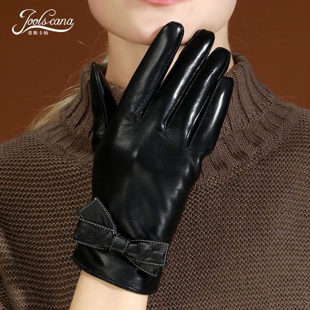 Zimowe rękawiczki damskie Joolscana ekran dotykowy skórzane czarne jesienią - moda, komfort i ciepło - tanie ubrania i akcesoria