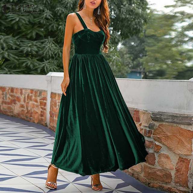 Aksamitna sukienka bez rękawów 2022 elegancka Midi Vestido z linii Sundress marki ZANZEA dla kobiet - tanie ubrania i akcesoria