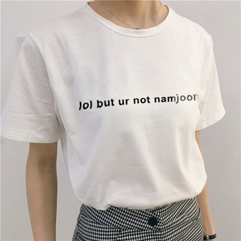 Krótki rękaw, T-shirt z nadrukiem O-Neck Ulzzang Tumblr Kpop, styl Harajuku, topy