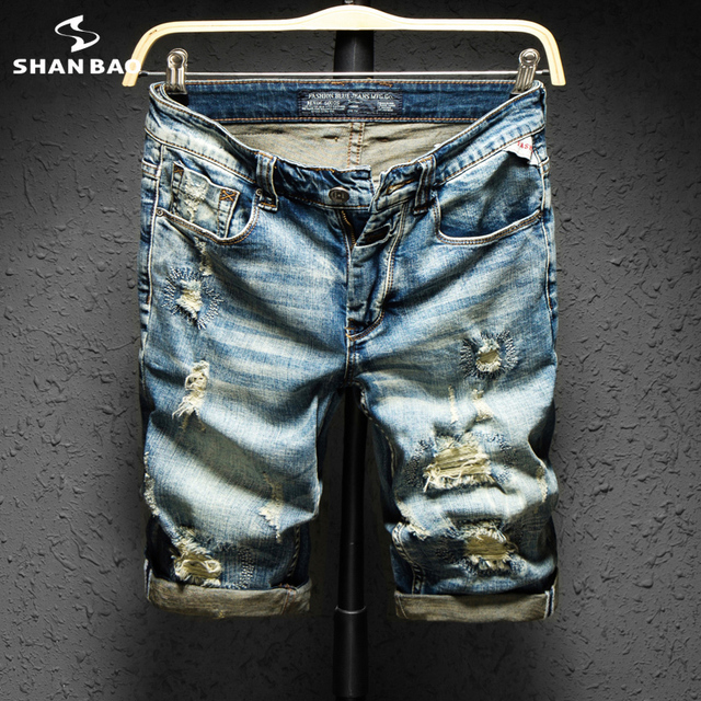 Męskie jeansowe spodenki w stylu retro z 2020 roku - wysoka jakość, nowe, bawełniane, proste, dziurawe - tanie ubrania i akcesoria