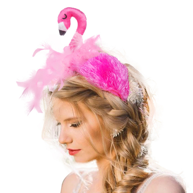 Damski pałąk aksamitny ze ślicznym motywem flaminga w kolorze różowym - tanie ubrania i akcesoria