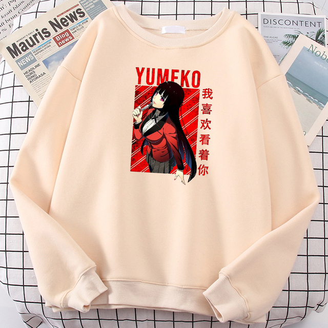 Męski sweter z nadrukiem Anime Kakegurui Jabami Yumeko - O-neck, z długim rękawem, polarowy oversize - tanie ubrania i akcesoria