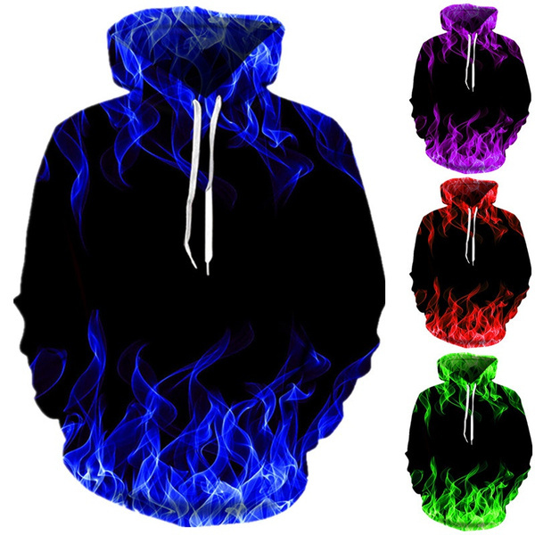 Bluza męska z kapturem z wydrukiem 3D ognistego płomienia - jesień 2021 Casual Unisex Streetwear - tanie ubrania i akcesoria
