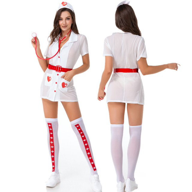 Seksowny kostium pielęgniarki egzotycznej krótki mundurek Cosplay Halloween - tanie ubrania i akcesoria