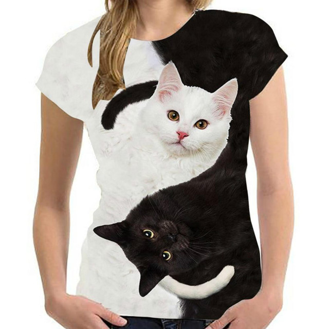 Koszulka a la moda dla mężczyzn i kobiet z dwoma trójwymiarowymi nadrukami kotów, rozmiar XXS-4XL, lato 2021 - tanie ubrania i akcesoria