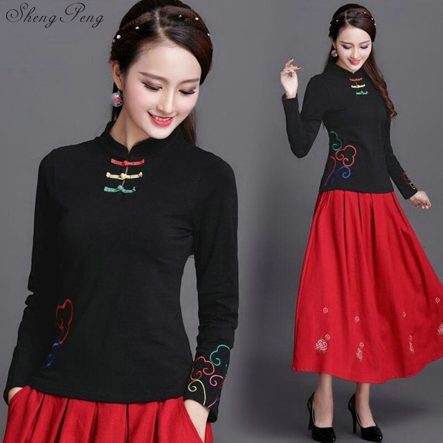 Tradycyjna chińska bluzka damskie z długim rękawem Cheongsam - Topowe Q613 - tanie ubrania i akcesoria