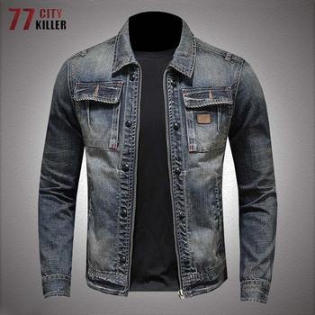 Kurtka męska Vintage Denim Jacket - Kowbojski styl, miękkie płaszcze, myte jeansy, wielokieszonkowa - Wiosna/Jesień - M-5XL