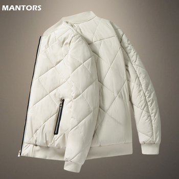 Bawełniany płaszcz z polaru - Gruba, ciepła kurtka męska | Jesienno-zimowa parka z wzorem diamentowym