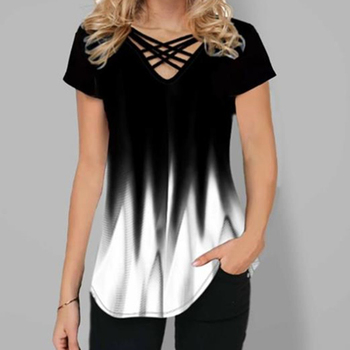 T-shirt damski Lady Gradient V Neck z 3/4 rękawem i nadrukiem 3D - streetwear