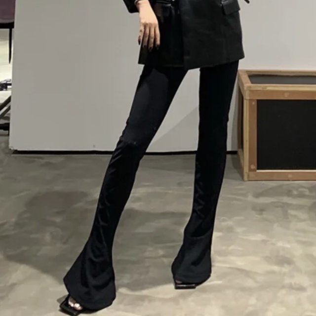 Spodnie damskie jesienne z wysokim stanem, czarne, szerokie nogawki, rozkloszowane, elastyczne, koreańskie, ułożone na dole - tanie ubrania i akcesoria