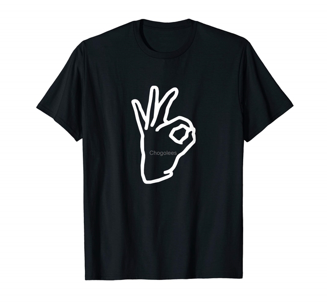 T-shirt męski z ręką w znaku OK w stylu retro - tanie ubrania i akcesoria