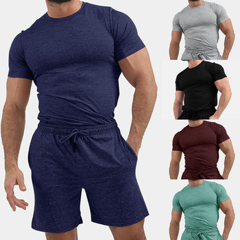 Męskie obcisłe garnitur Stretch Jogging - zestaw casualowy z T-shirtem i spodenkami (2 sztuki)
